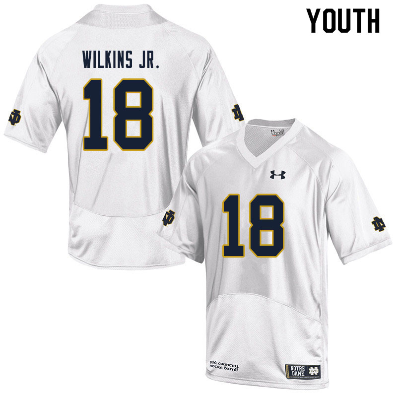 Youth #18 Joe Wilkins Jr. Notre Dame Fighting Irish College Football Jerseys Sale-White